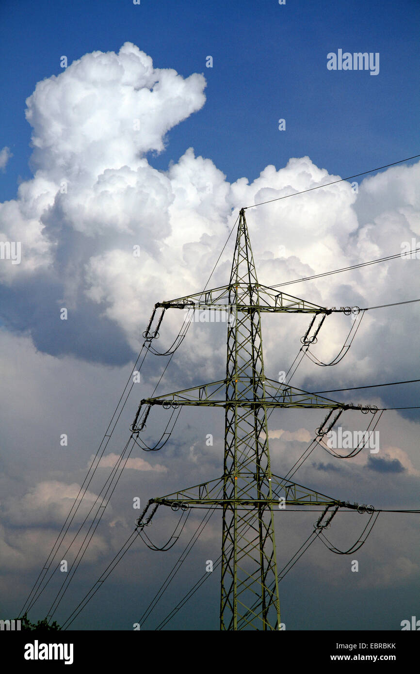power pole and cumulus cloud, Germany Stock Photo