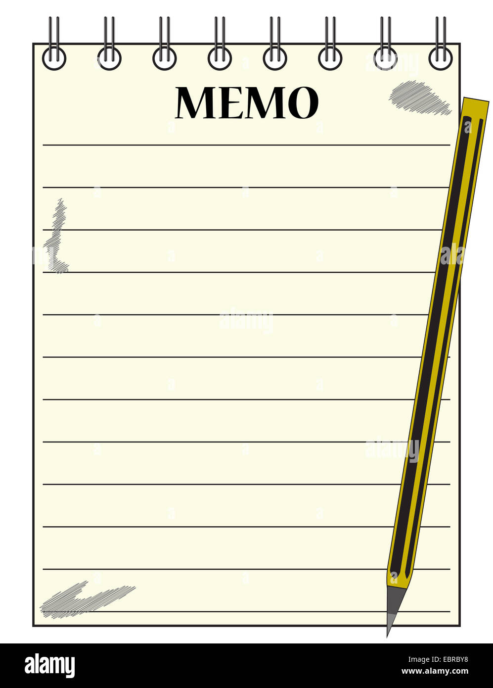 A lined memo blank notepad template or background with a pencil isolated on  a white background Stock Photo - Alamy