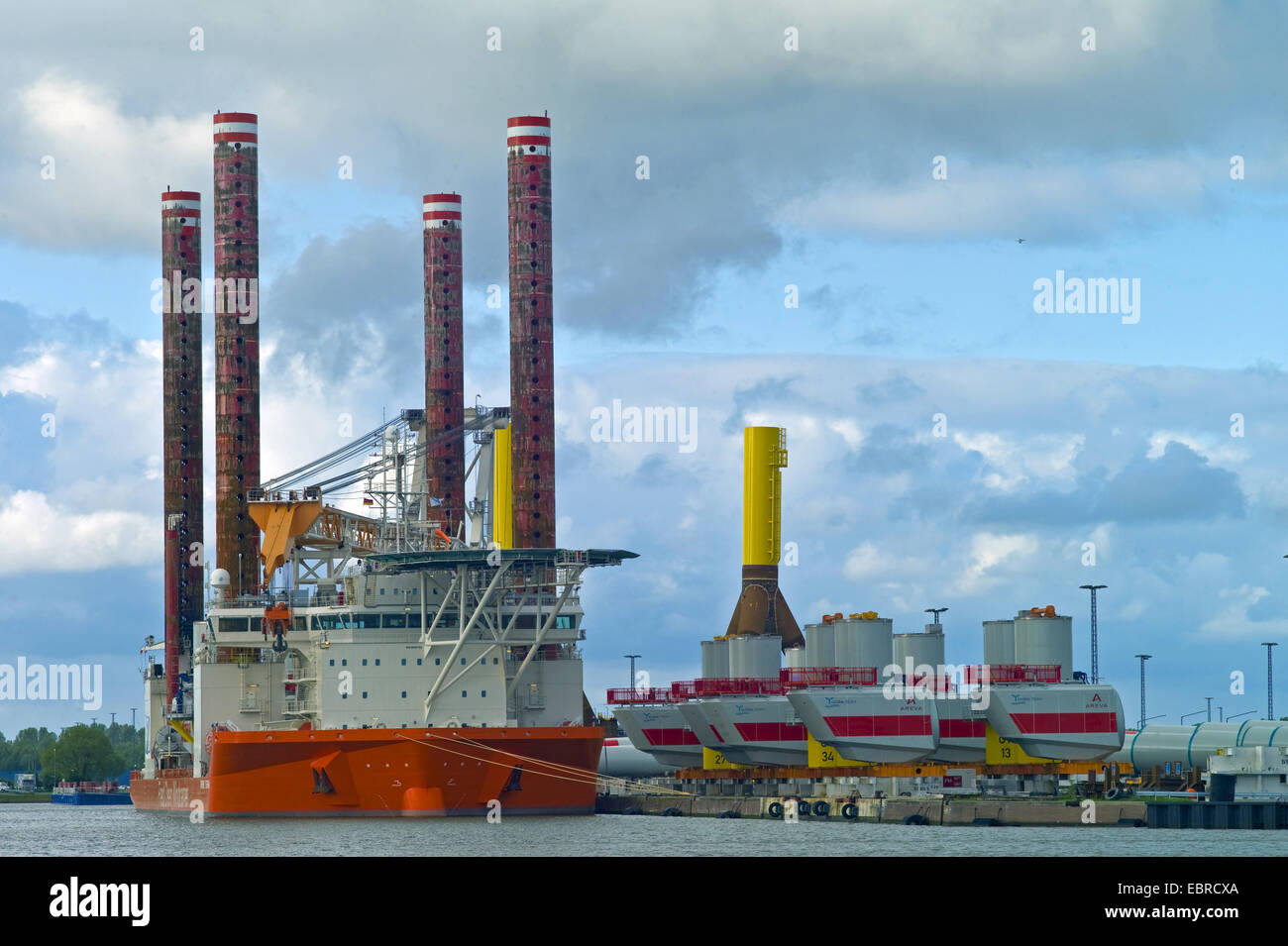 construction vessel 'Brave Tern' for offshore wind farms, Germany, Bremen, Bremerhaven Stock Photo