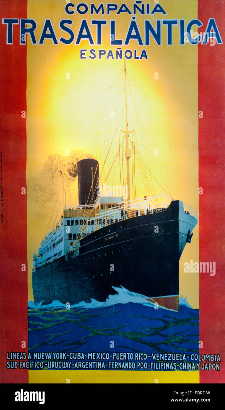 Advertising poster of the Compania Trasatlantica Espanola announcing a