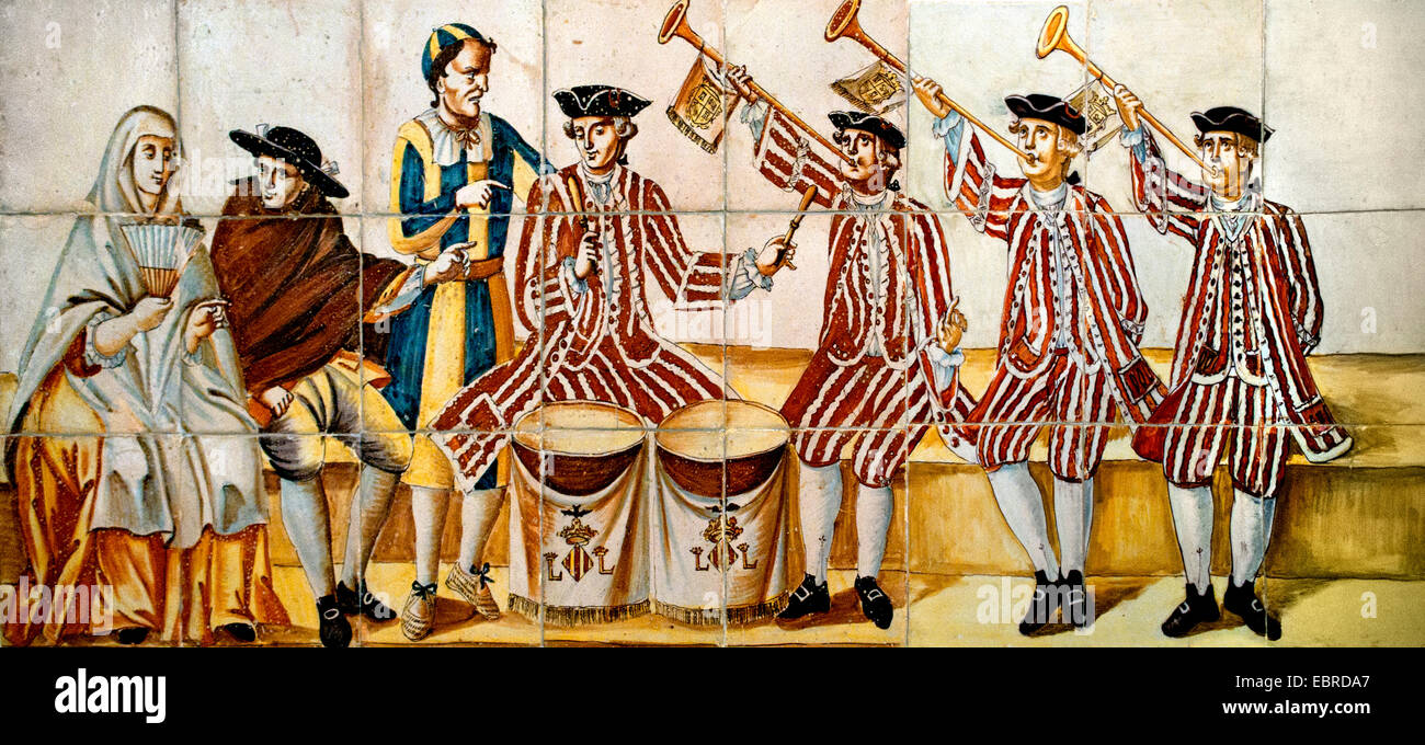 Panel de los timbaleros de Valencia 18th Century Spain Spanish Stock
