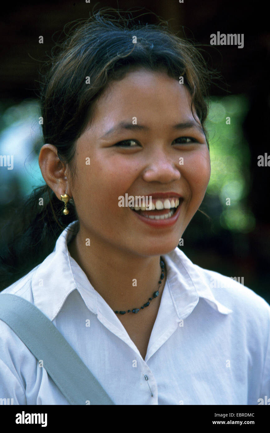 portrait of a Cambodian young woman, Cambodia, Siem Reap Stock Photo