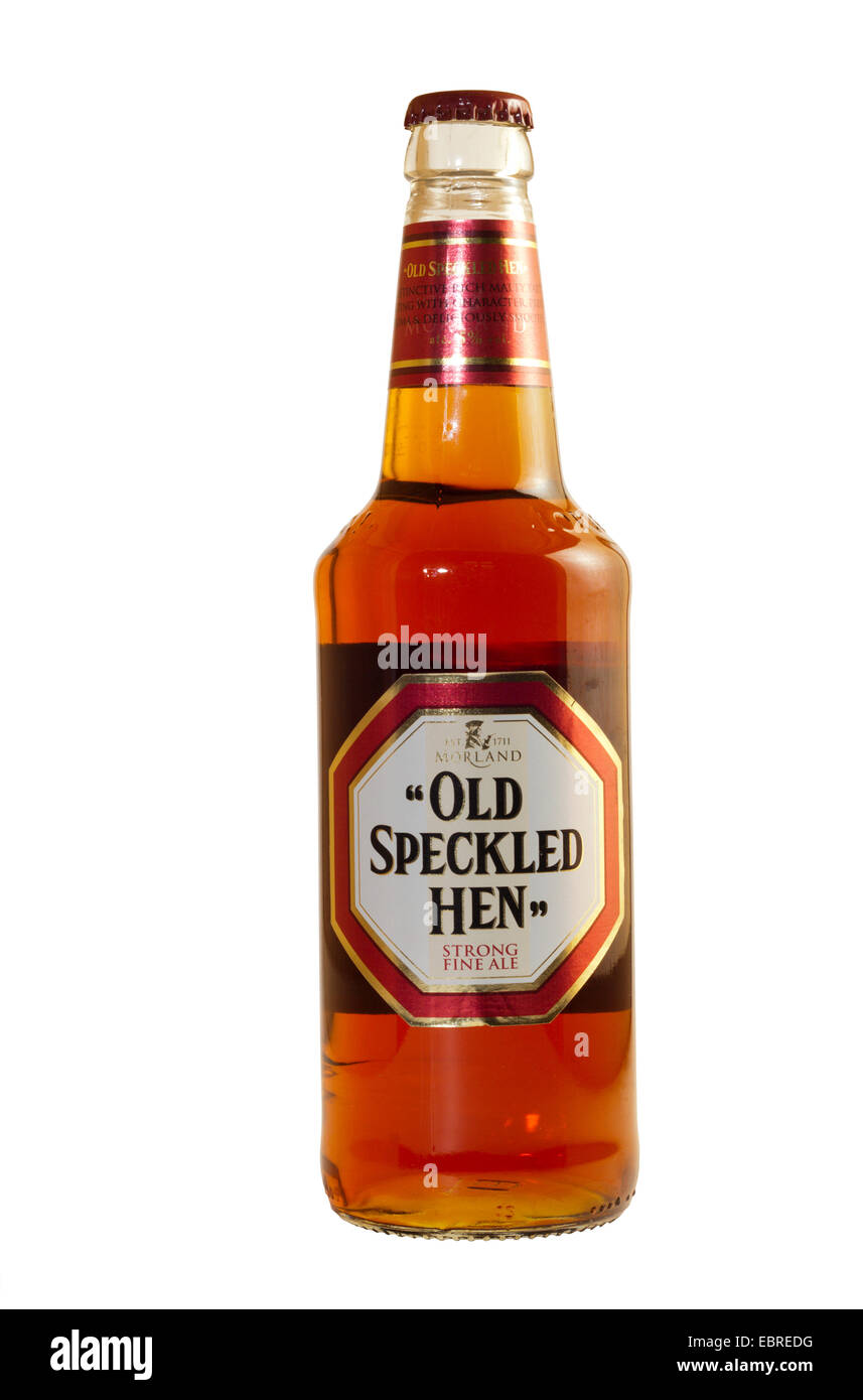 A bottle of Old Speckled Hen strong fine ale. Stock Photo