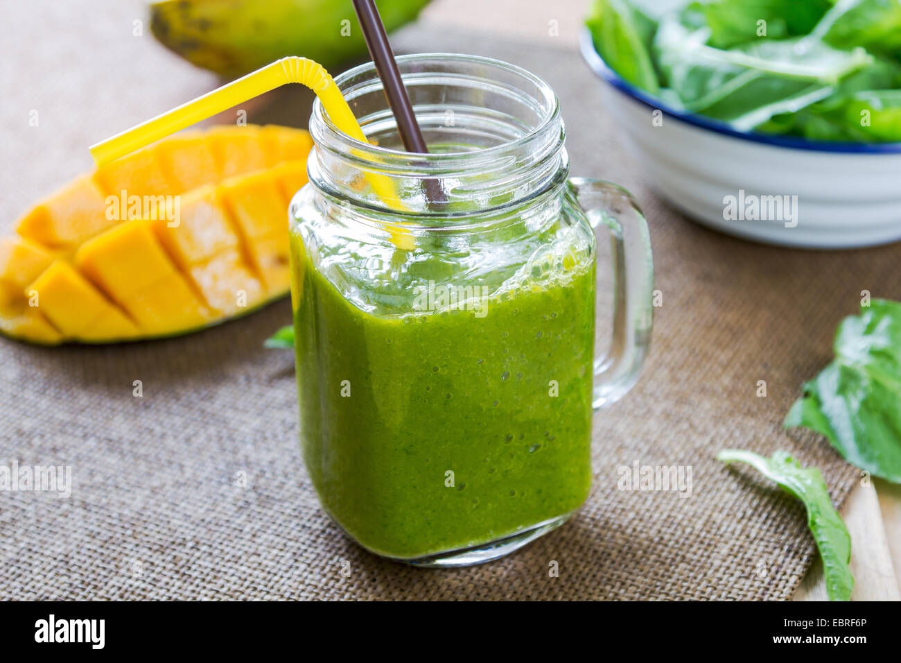 Mango with Banana and Spinach smoothie Stock Photo Alamy