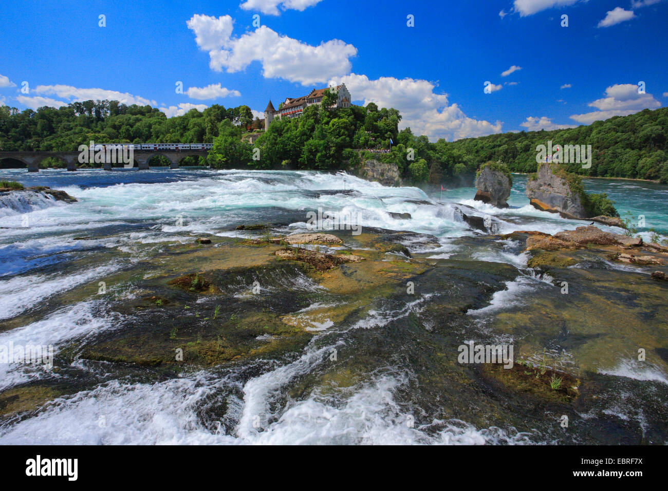 Rhine Falls near Schaffhausen and Castle Laufen, Switzerland, Schaffhausen Stock Photo