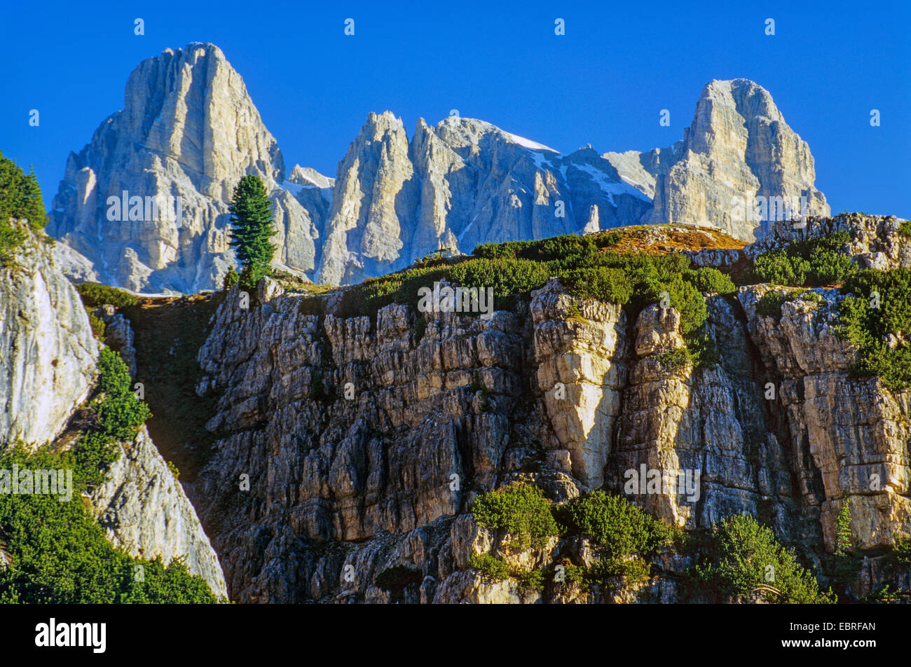 dolomite towera at the Nature Park D'Ampezzo at the Falzerego Pass, Italy, South Tyrol, Dolomites Stock Photo