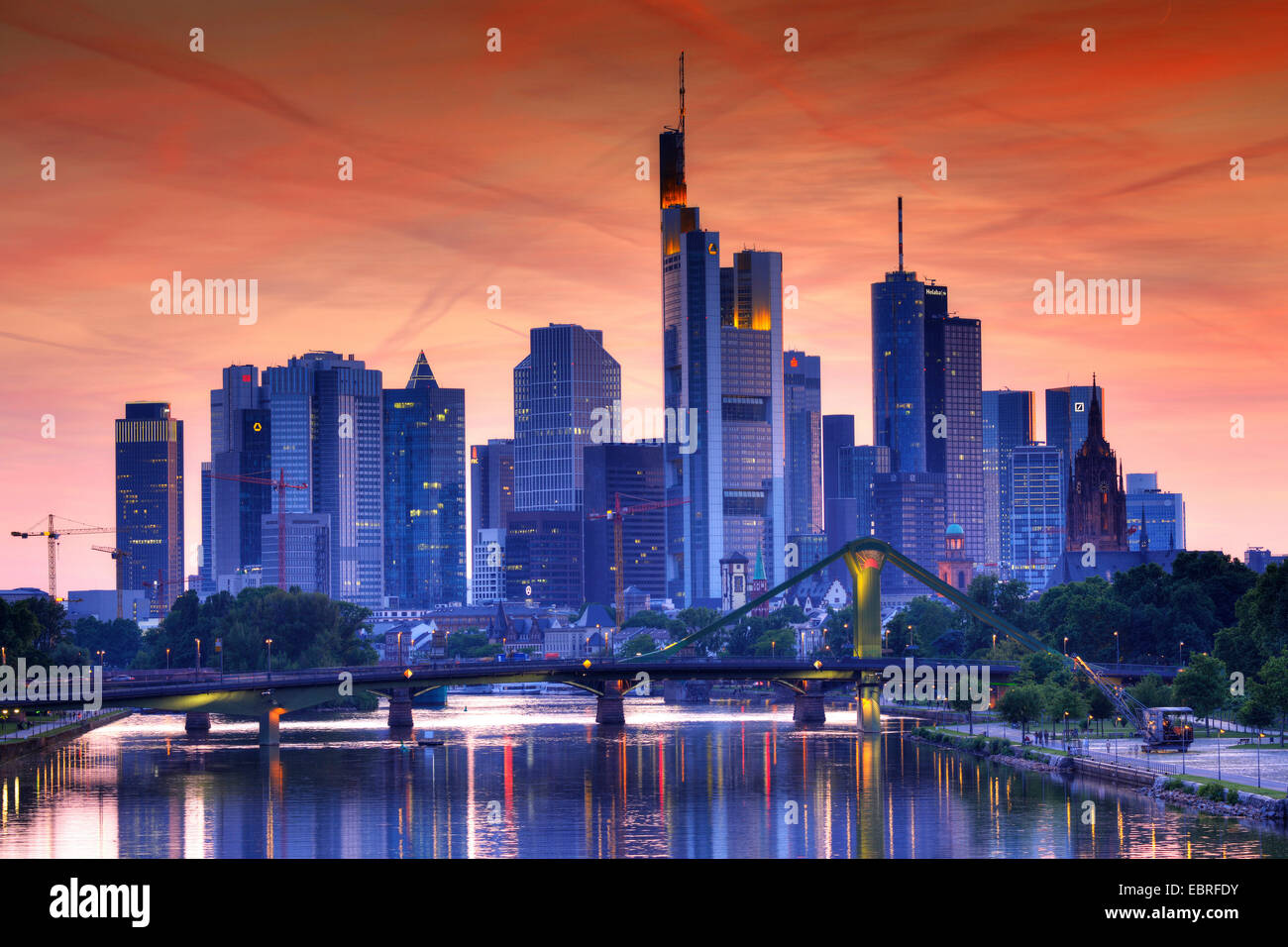 skyline of Frankfurt at sunset, Germany, Hesse, Frankfurt am Main Stock Photo