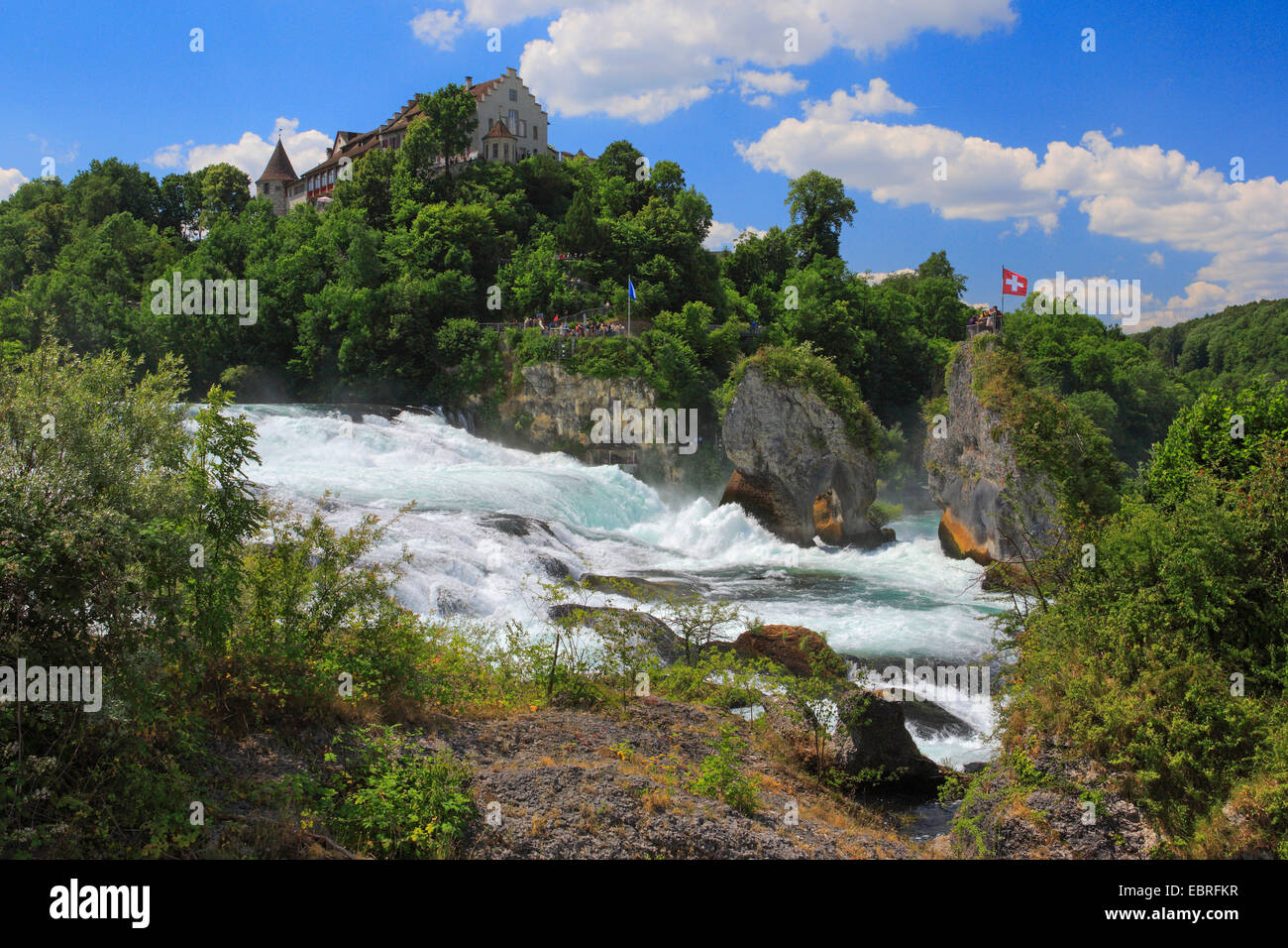 Rhine Falls near Schaffhausen and Castle Laufen, Switzerland, Schaffhausen Stock Photo