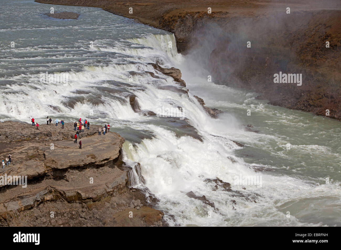 tourists near Gullfoss waterfall, Iceland Stock Photo