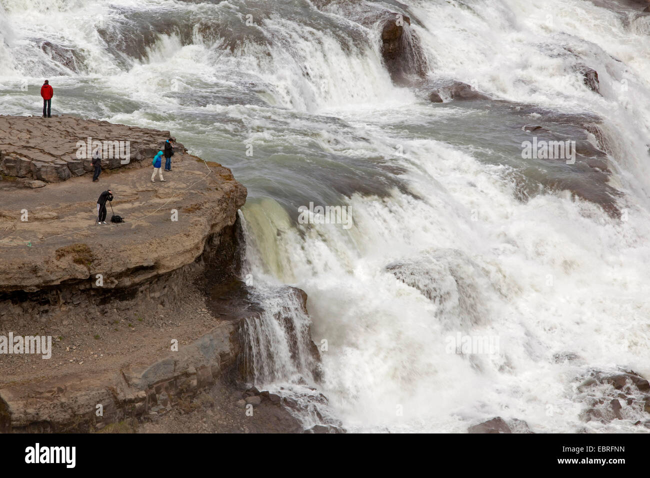 tourists near Gullfoss waterfall, Iceland Stock Photo
