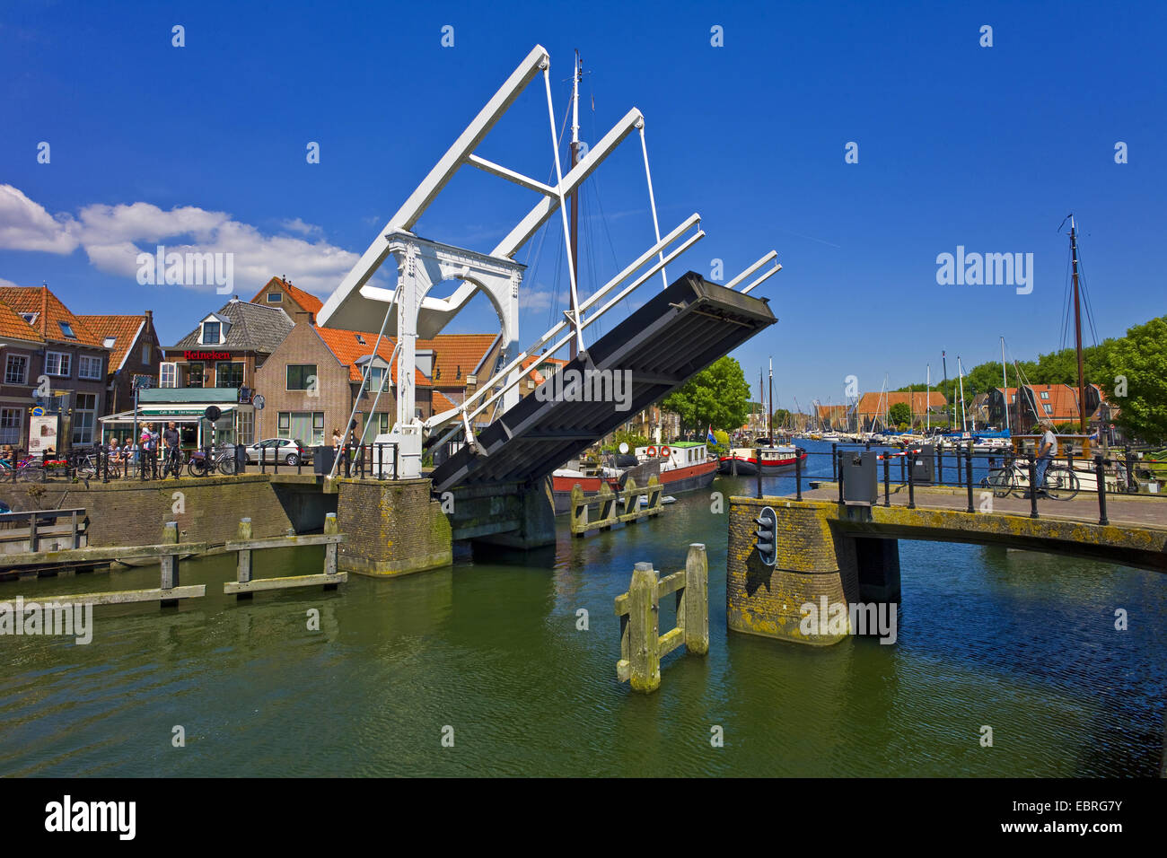 bascule bridge closing, Netherlands, Noord Holland, Enkhuizen Stock Photo