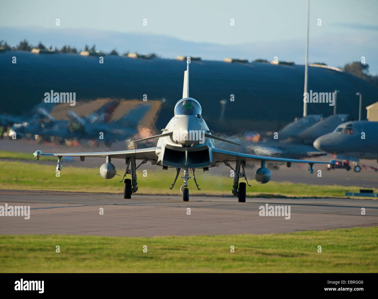 Eurofighter Typhoon FRG4 'ZK345' Military Jet Fighter preparing to depart RAF Lossiemouth air base. SCO 9275 Stock Photo