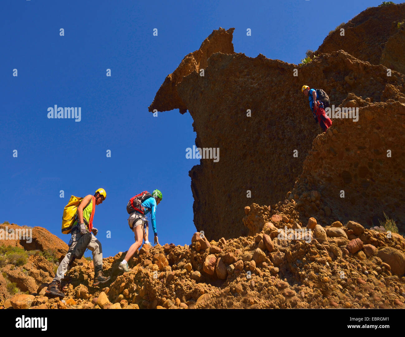 climbers on the rock of Souffleur, France, Provence, Calanques National Park, La Ciotat Stock Photo