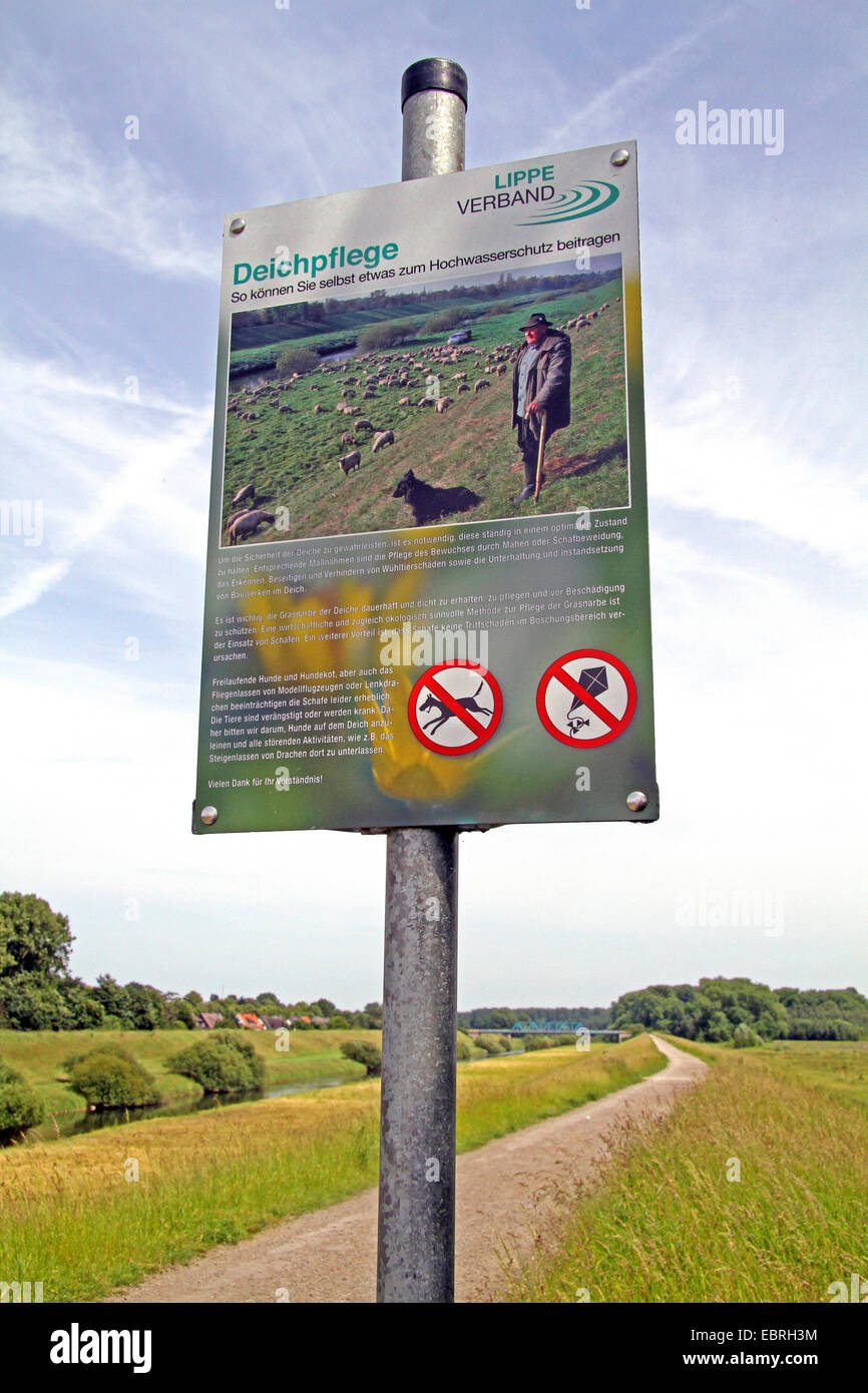 information sign for dyke maintenance , Germany, North Rhine-Westphalia Stock Photo