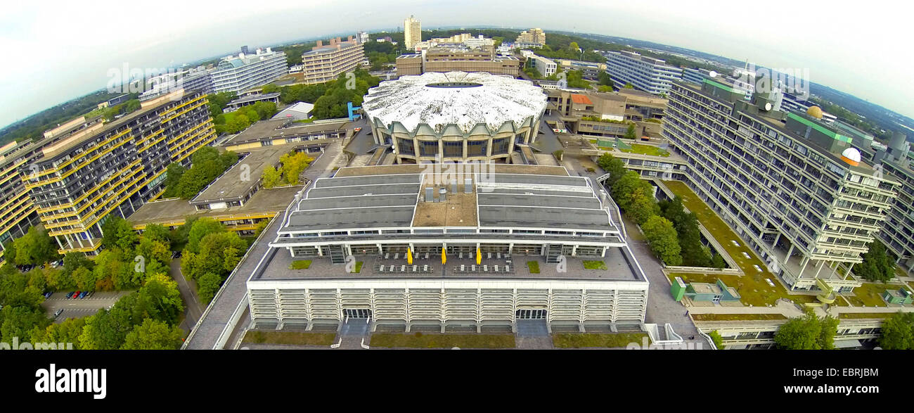 aerial view to Ruhr-Universitaet Bochum with refectory, Audimax, human sciences, engineering sciences, medicine and natural sciences, Germany, North Rhine-Westphalia, Ruhr Area, Bochum Stock Photo