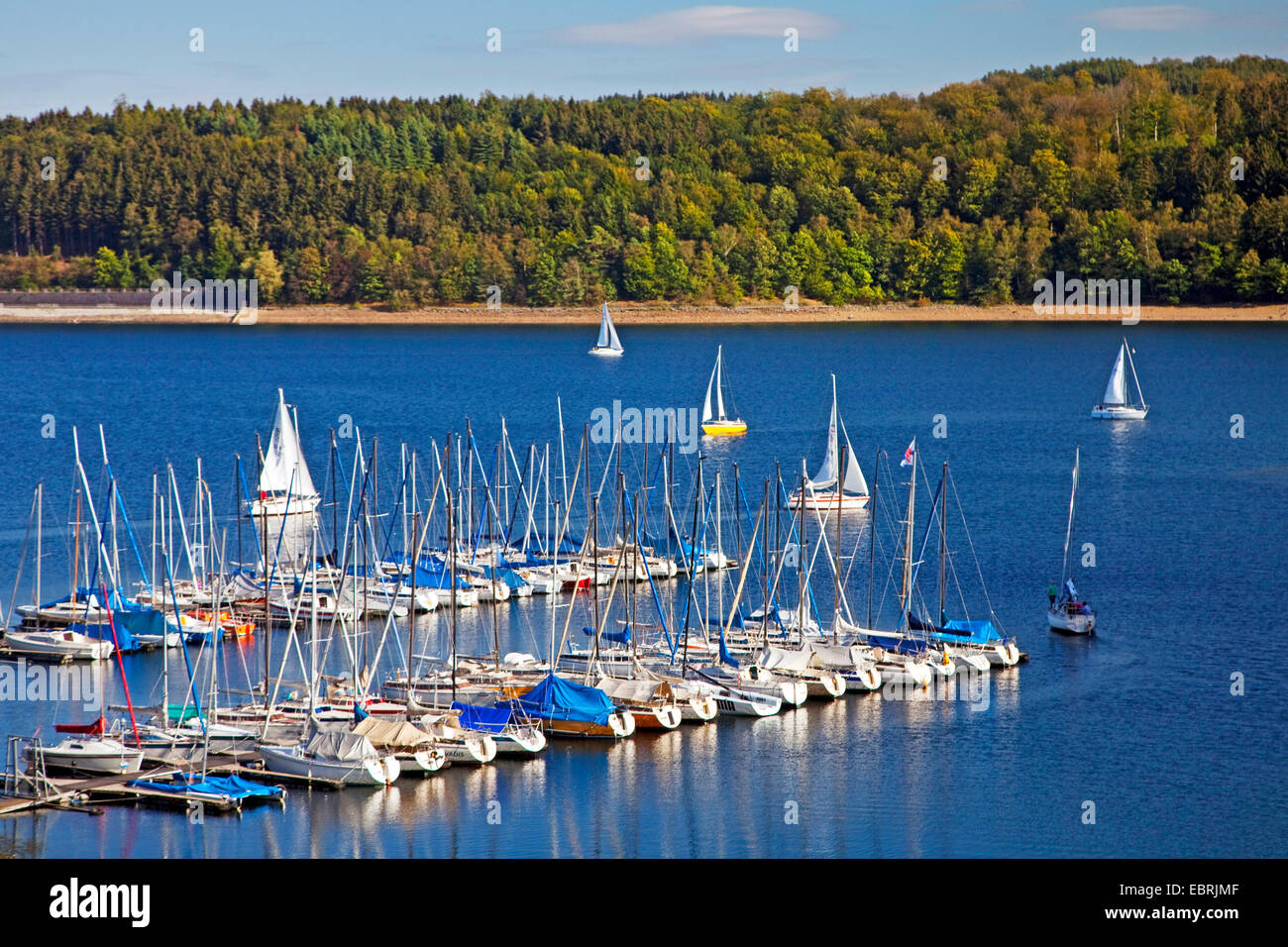 sailing boats on Lake Sorpe in Langscheid, Germany, North Rhine-Westphalia, Sauerland, Sundern Stock Photo
