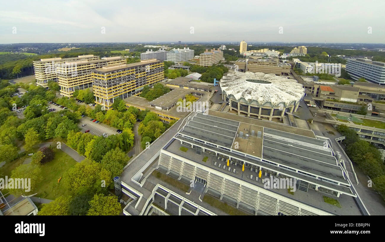 aerial view to Ruhr-Universitaet Bochum with refectory, Audimax, humane sciences, medicine, technology centre and Vita Campus, Germany, North Rhine-Westphalia, Ruhr Area, Bochum Stock Photo