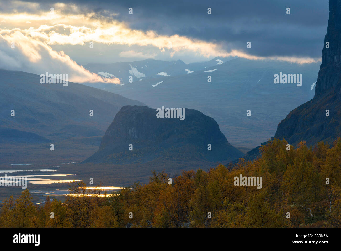evening mood at Rapadalen in autumn, Sweden, Lapland, Sarek National Park Stock Photo