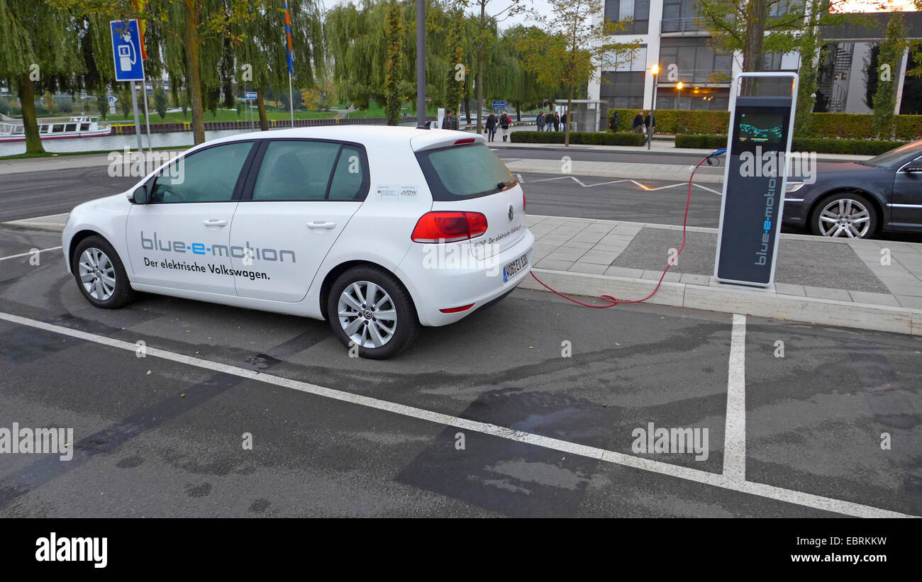 e-car at charging station, Germany Stock Photo