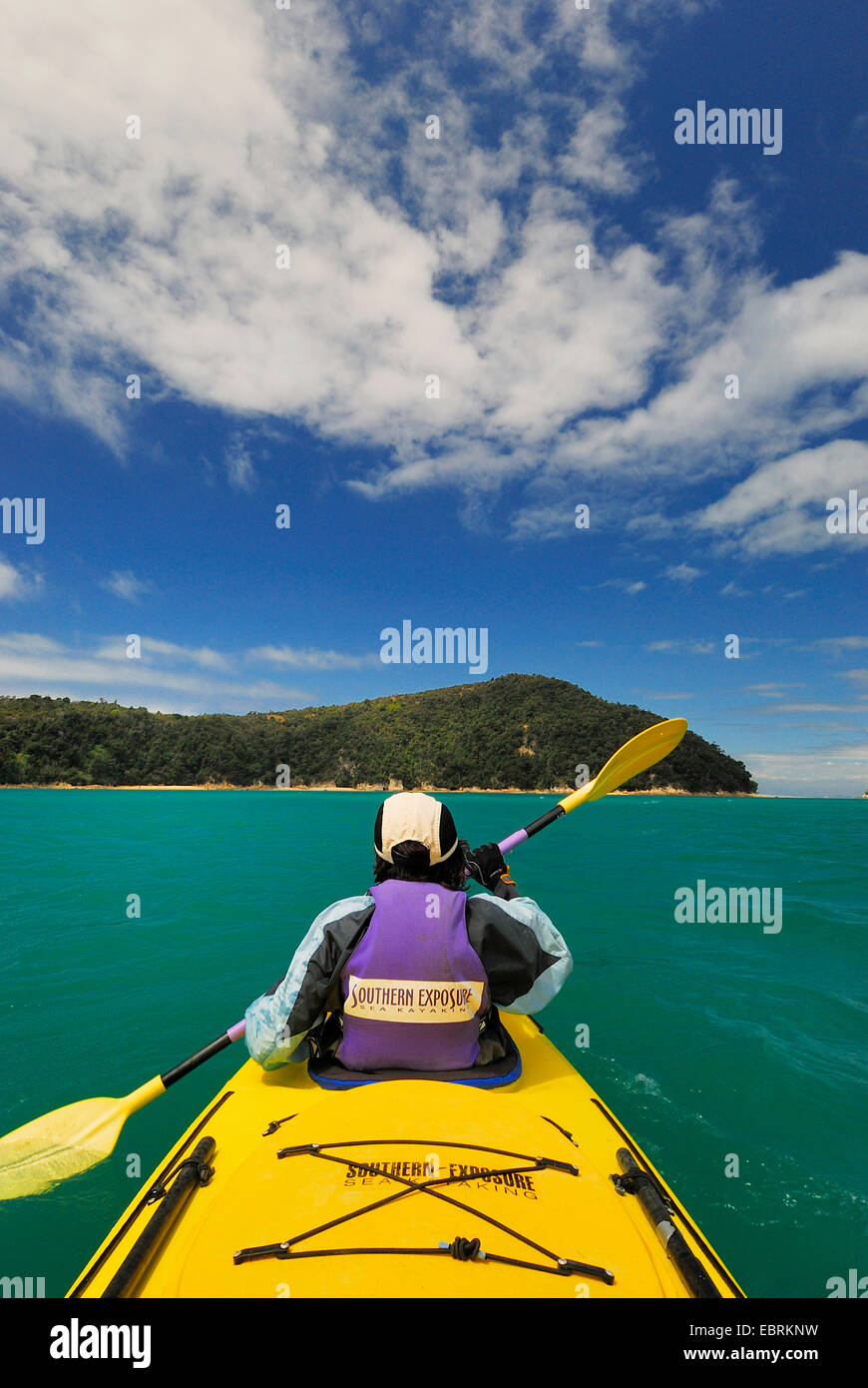 kayak on Tasman Sea, New Zealand, Southern Island, Abel Tasman National Park Stock Photo