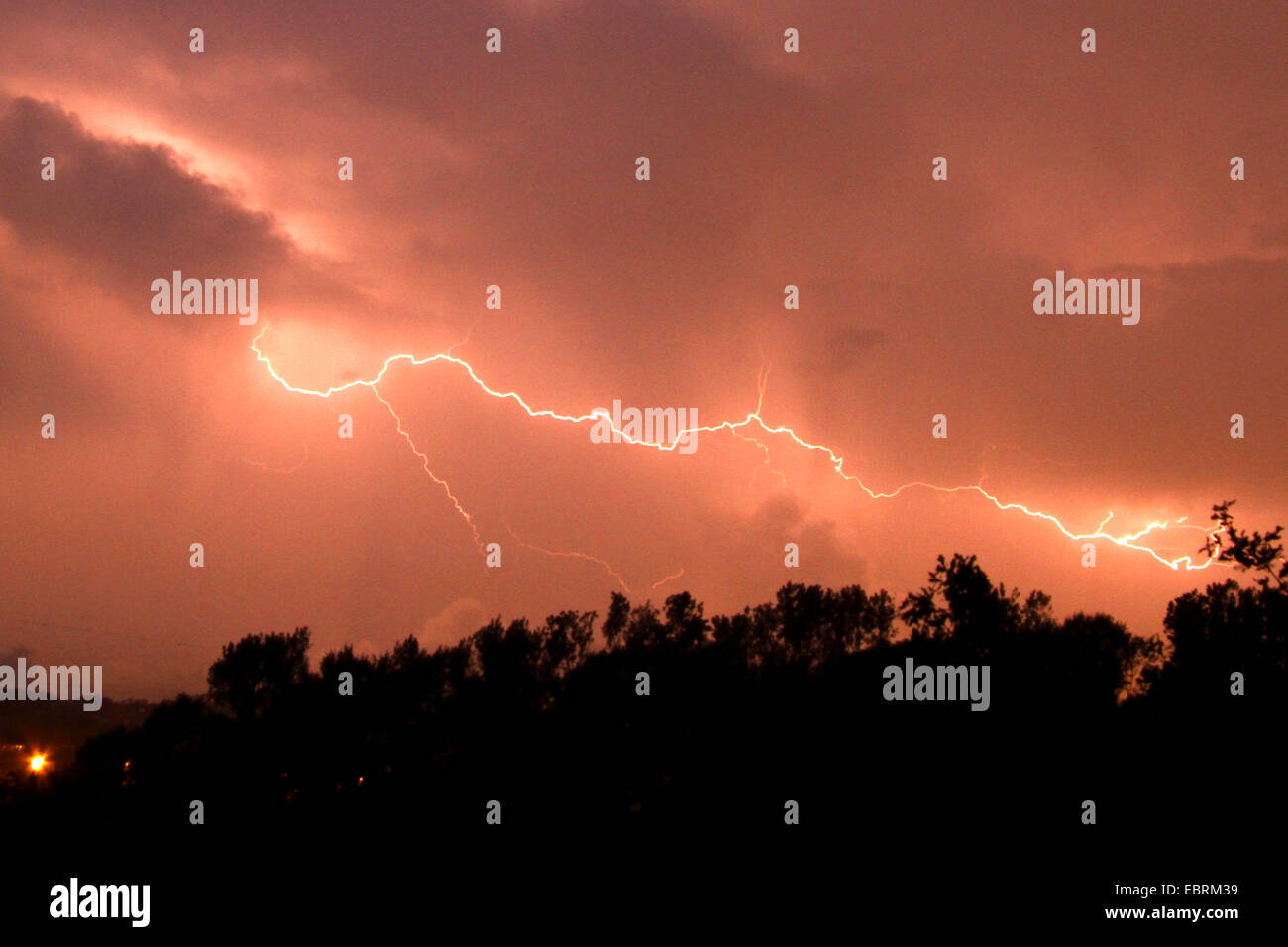 lithing at thunder storm at night, Germany, North Rhine-Westphalia, Ruhr Area, Essen Stock Photo