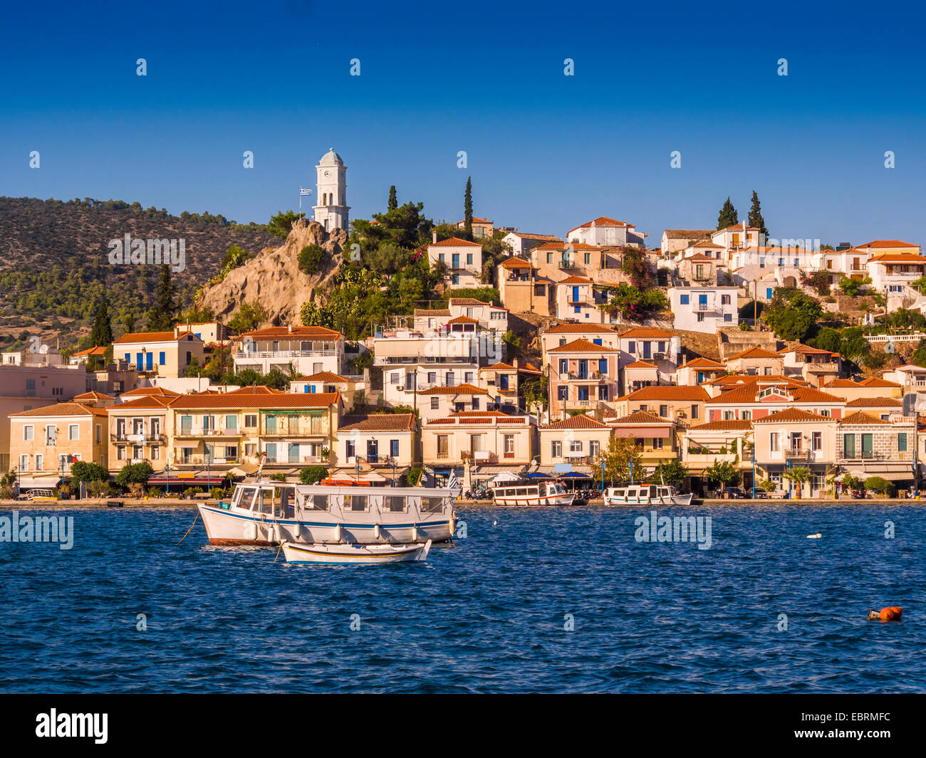 View of the island of  Poros and Galatos, Greece Stock Photo