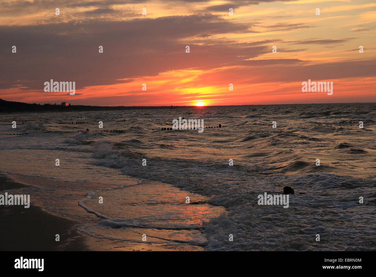 sunset at the Baltic Sea, Germany, Mecklenburg-Western Pomerania, Usedom Stock Photo