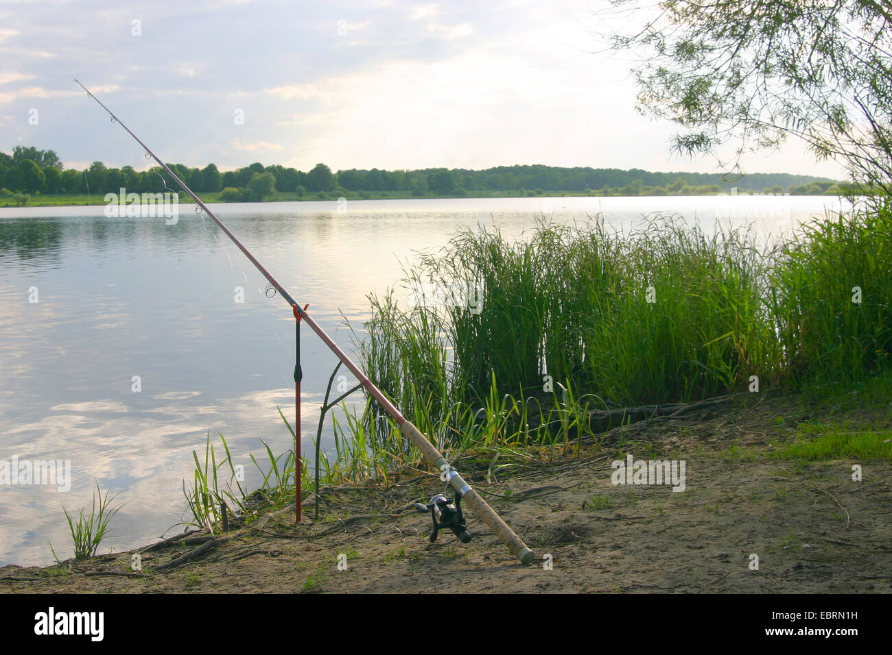 fishing spot at Elbe riverbank, Germany, Lower Saxony Stock Photo