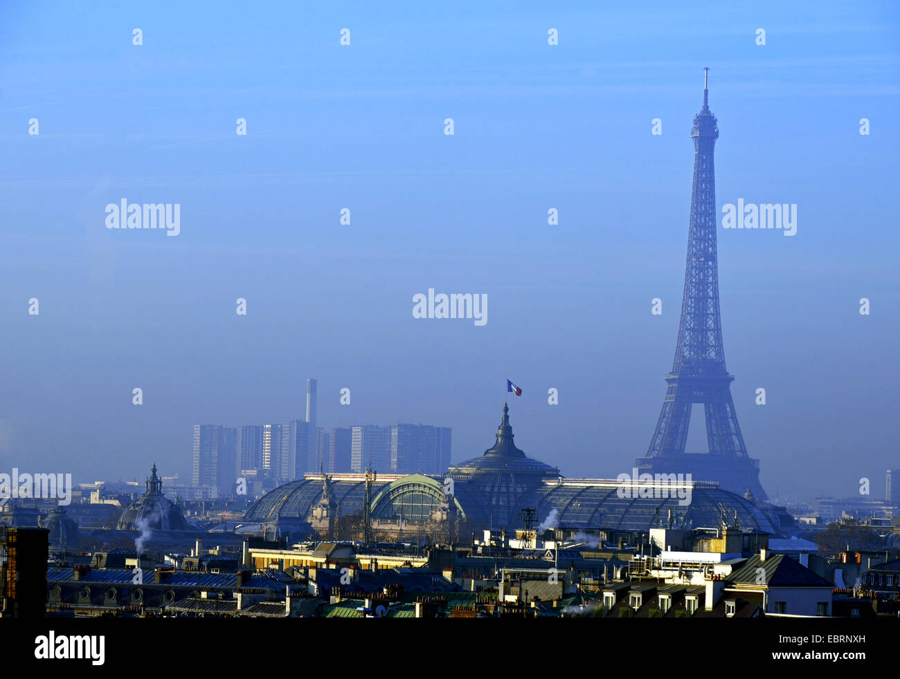 The Eiffel tower seen from the roof of shop The Printemps, France, Paris Stock Photo