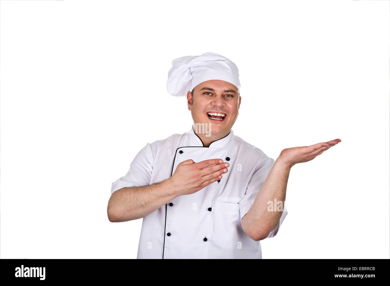 cook signalising 'Dinner is served' Stock Photo