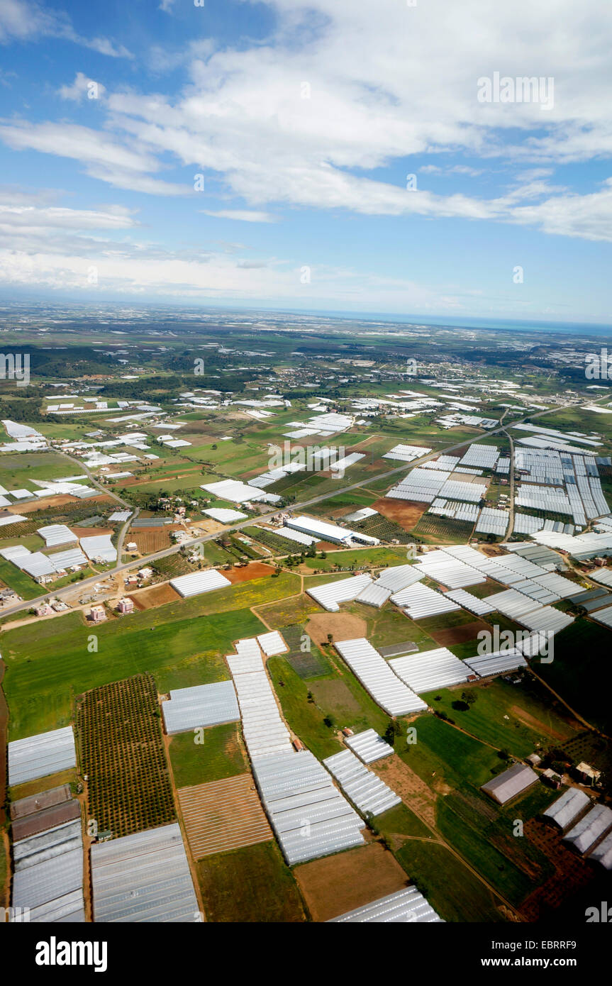 aerial view of an extensive agricultural aria with lots of greenhouses, Turkey, Antalya Stock Photo