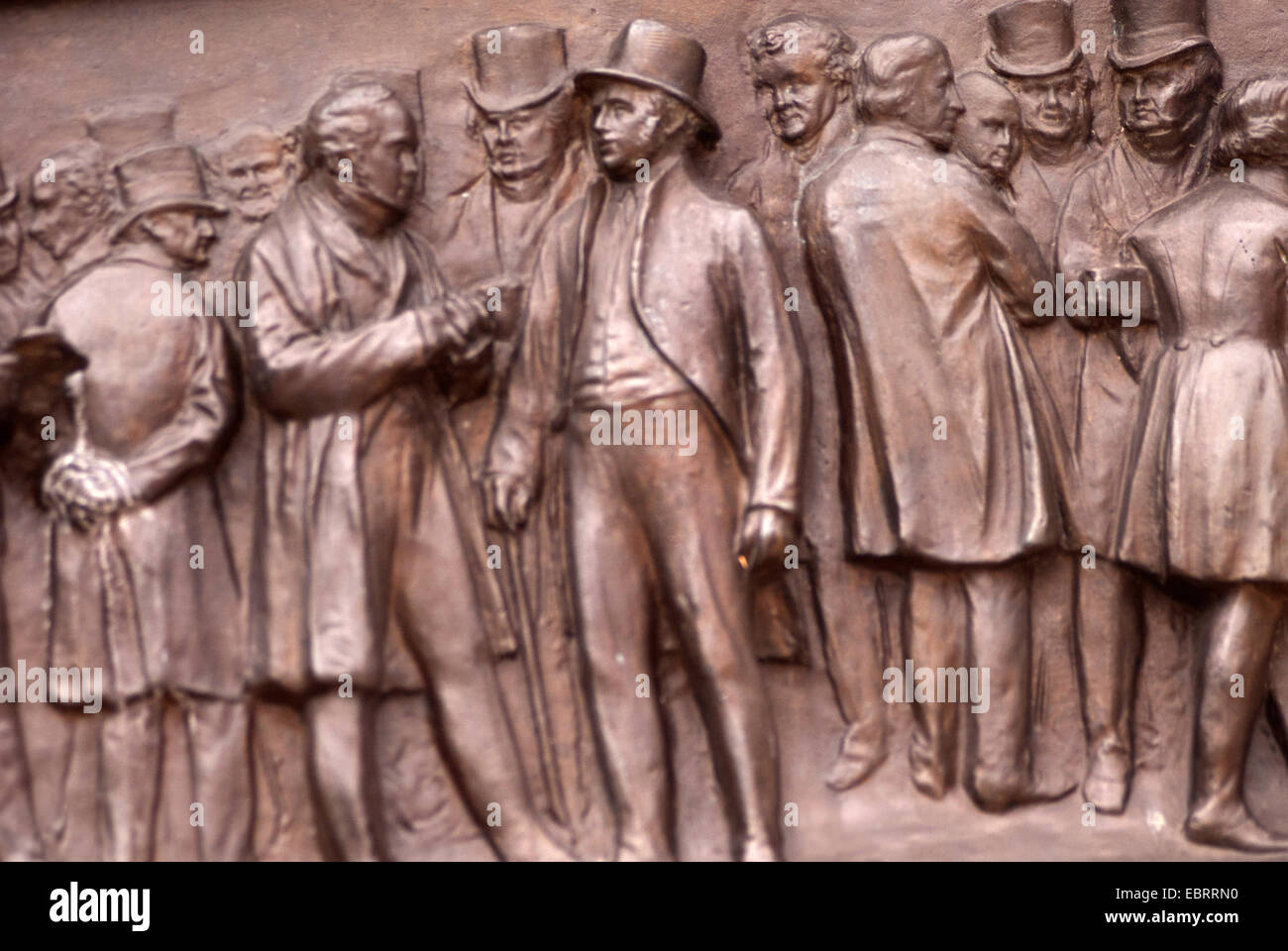 Detail On Side Of Joseph Pease Statue Darlington Figures Standing In Detail On Side Of Joseph Pease Statue Darlington Figures Standing In