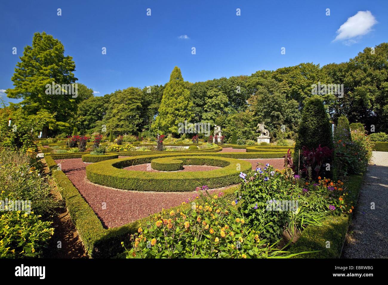French formal garden of castle Anholt, Germany, North Rhine-Westphalia, Muensterland, Isselburg-Anholt Stock Photo