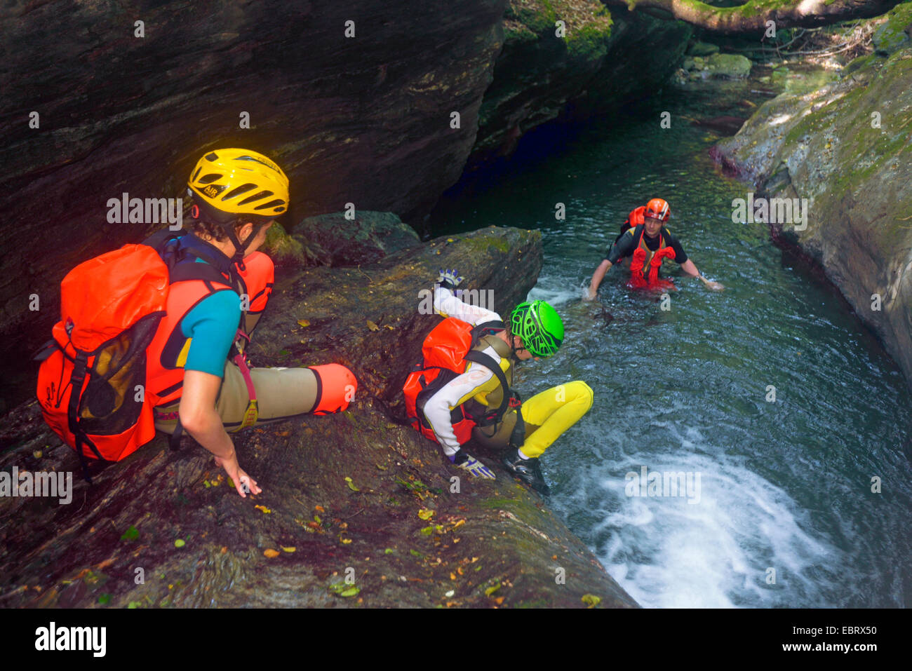 canyoning at Cap Corse in north of Corsica island, France, Corsica, Cap Corse, Bastia Erbalunga Stock Photo