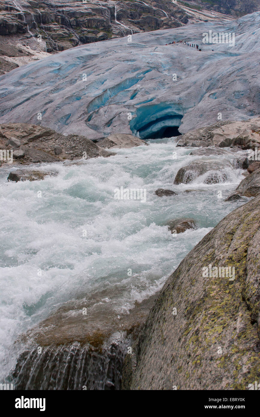 melt water leaking out of glacier snout of Nigardsbreen, a glacier arm