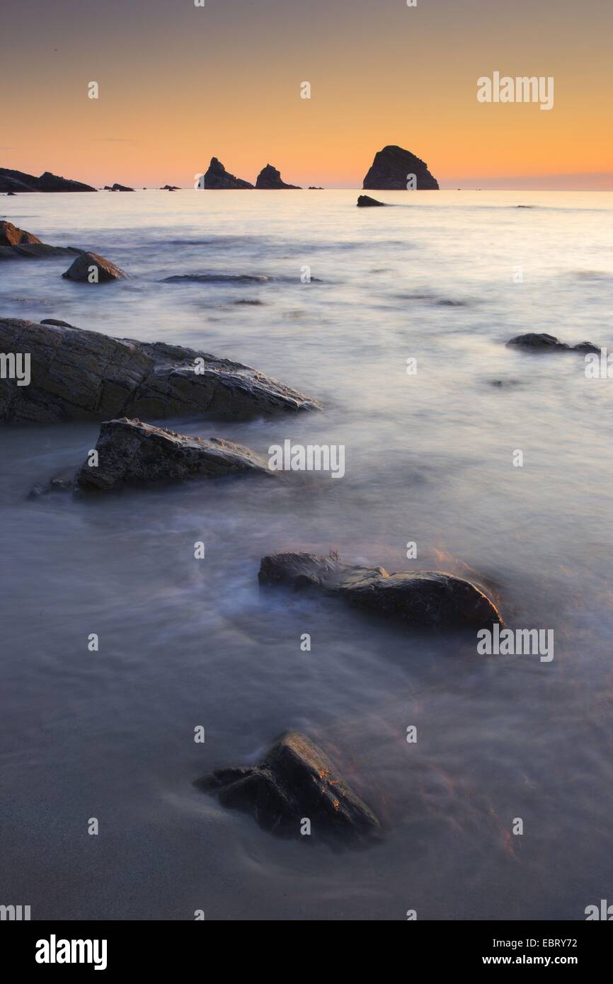 rocky coast at northwestern Scotland at sunrise, United Kingdom, Scotland, Sutherland Stock Photo