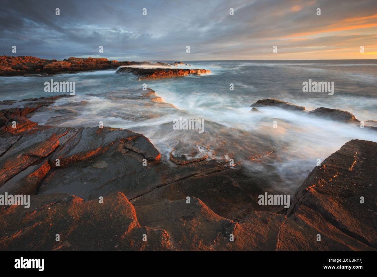 sandy beach of the Sango Bay at the coast of Scotland at sunset, United Kingdom, Scotland, Sutherland Stock Photo