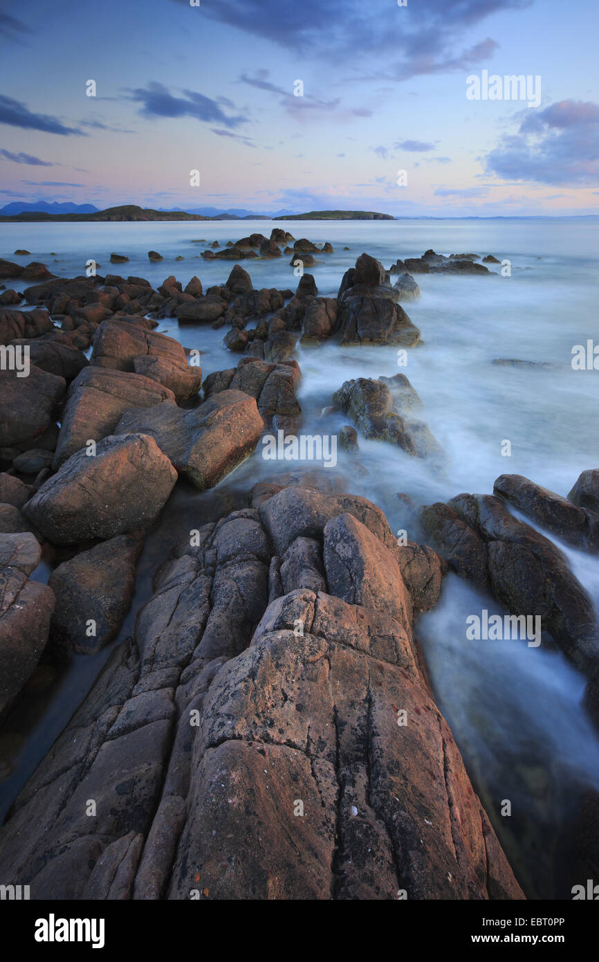 rocky coast in evening light, United Kingdom, Scotland, Sutherland Stock Photo