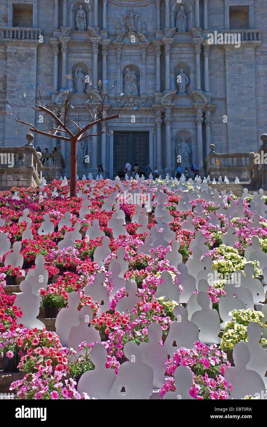 Flower Festival at Girona Spain with arrangements of flowers leading up