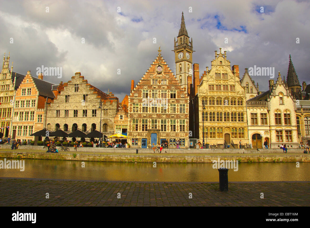Graslei beside the Leie in the historic city centre of Ghent, Belgium, East Flanders, Gent Stock Photo