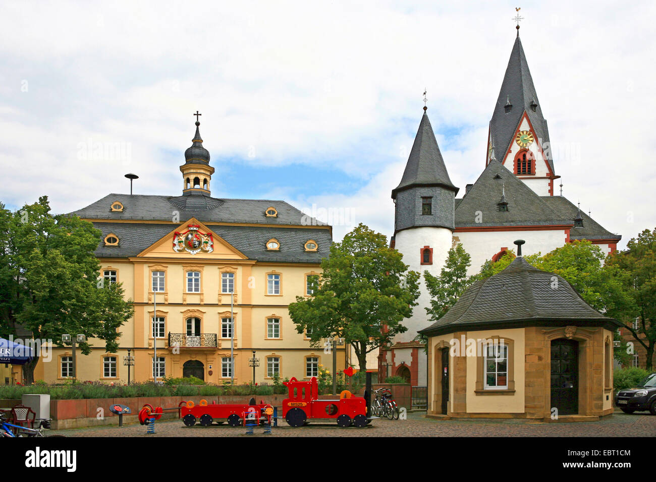 town hall and evangelic church, Germany, Rhineland-Palatinate, Kirn Stock Photo