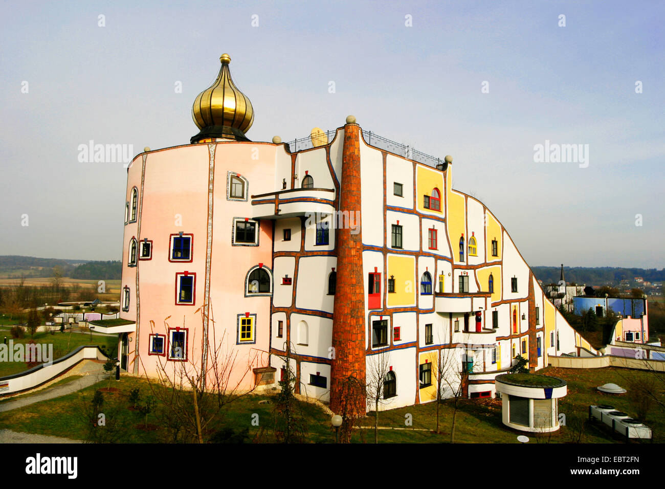 the head office with golden dome from Roger Bad Blumau, only for editorial use, Austria, Styria, Bad Blumau Stock Photo