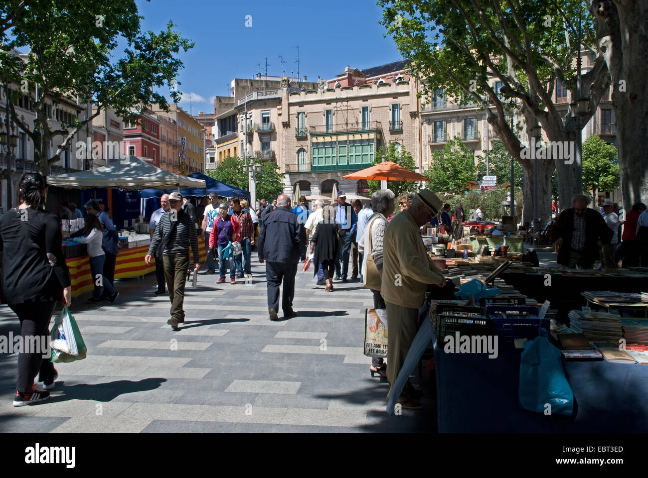 Colourful scene of the busy and attractive Market Place in Figueres Spain Stock Photo