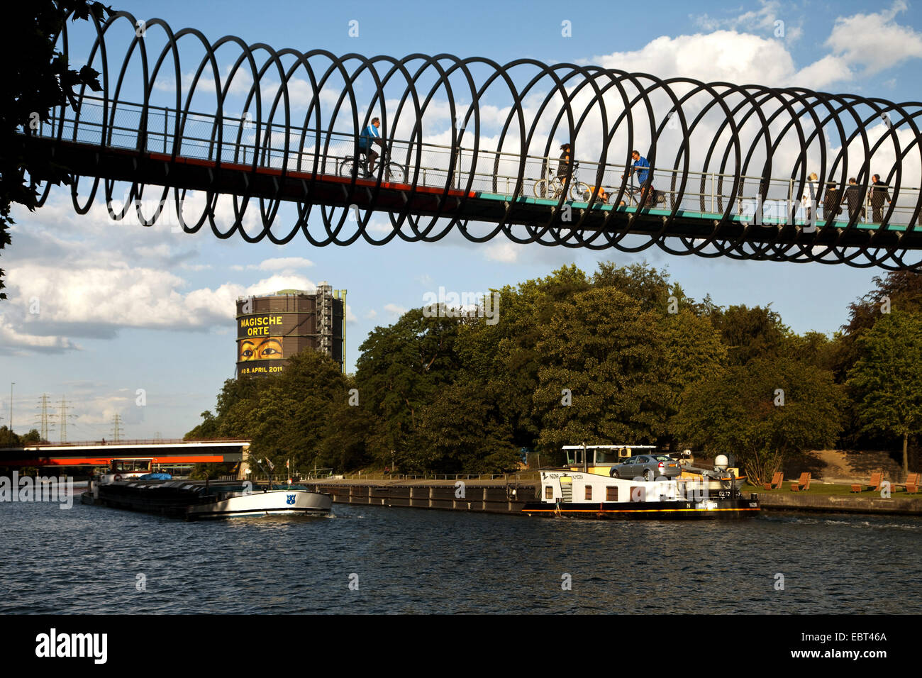 modern pedestrian and cycle bridge over the Rhine-Herne Canal, Germany, North Rhine-Westphalia, Ruhr Area, Oberhausen Stock Photo