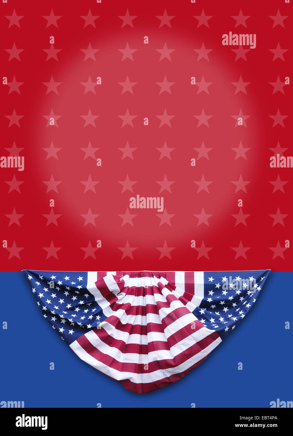 Election Poster Background: Red, white and blue election/campaign poster or background with patriotic bunting decorations. Stock Photo