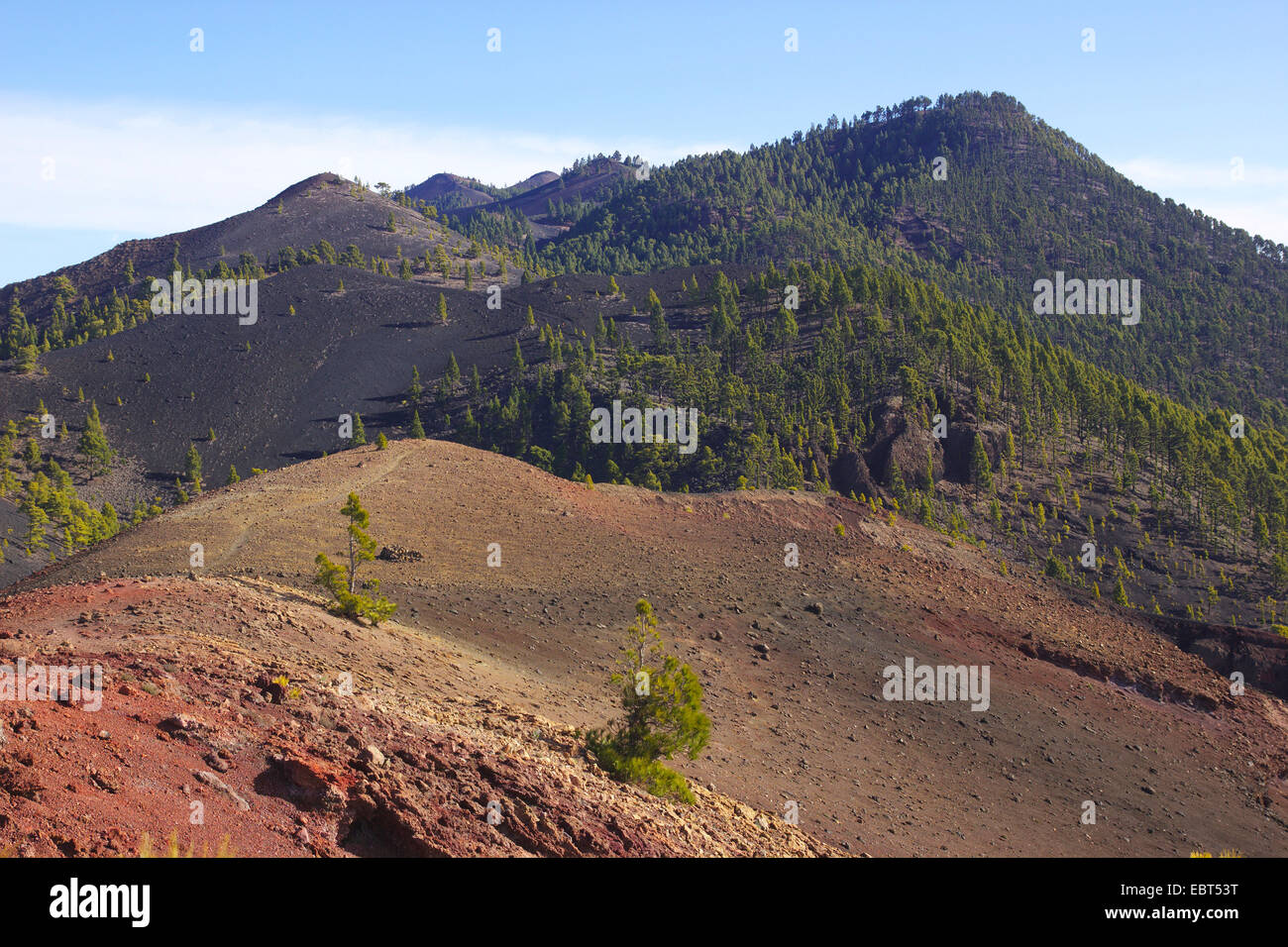 view from Martin volcano to Cabrito volcano, Ruta de los Volcanes, Canary Islands, La Palma Stock Photo
