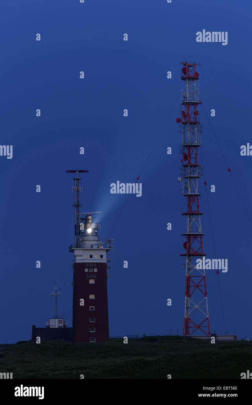 Heligoland lighthouse and radio tower at night, Germany, Schleswig-Holstein, Heligoland Stock Photo
