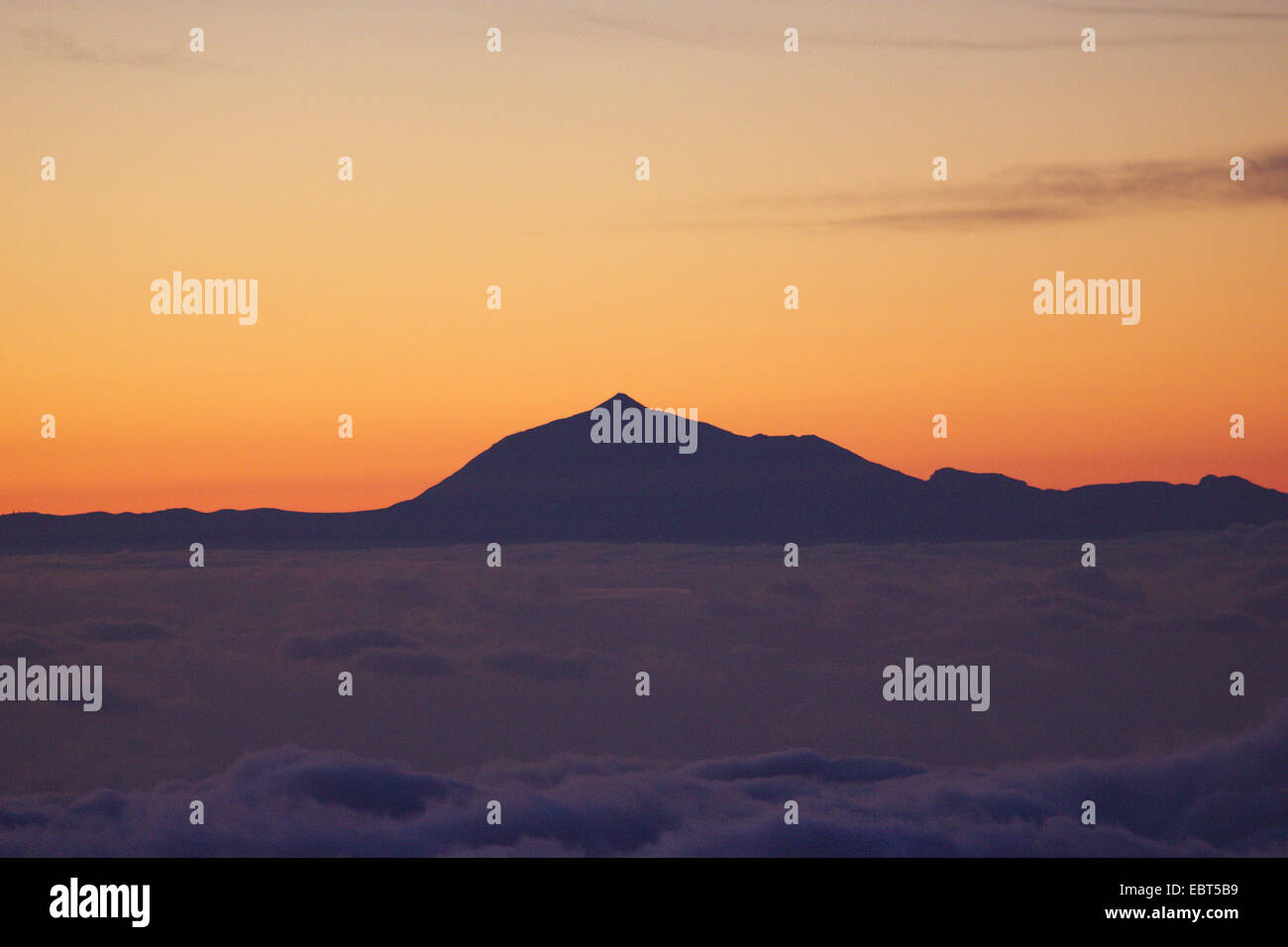 view from La Palma to Teide volcano at sunrise, Canary Islands, La Palma, Teide National Park Stock Photo