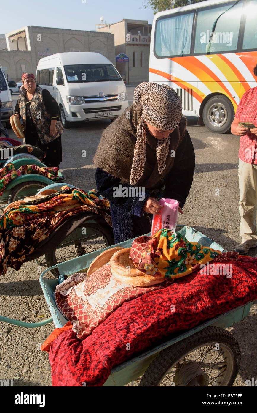 street vendor of bread, Bukhara, Uzbekistan, Asia Stock Photo