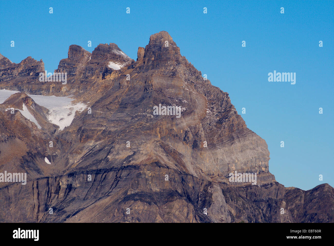 summits Cime de l'Est, Dents du Midi and Morcles folding, Switzerland, Valais Stock Photo